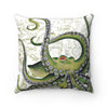 Green Octopus Vintage Map White Square Pillow 14X14 Home Decor