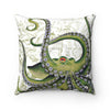 Green Octopus Vintage Map White Square Pillow Home Decor
