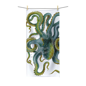 Green Octopus Watercolor Art On Black Polycotton Towel Bath 30X60 Home Decor