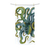 Green Octopus Watercolor Art On Black Polycotton Towel Beach 36X72 Home Decor