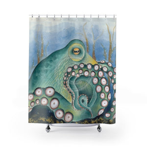 Green Octopus Watercolor Art Shower Curtain 71 X 74 Home Decor