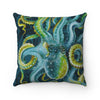 Green Octopus Watercolor Dark Chic Art Square Pillow Home Decor