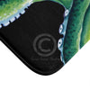 Green Octopus Watercolor On Black Bath Mat Home Decor