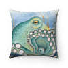 Green Octopus Watercolor Square Pillow Home Decor