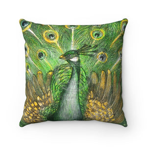 Green Peacock Bird Art Nouveau Vintage Square Pillow 14 × Home Decor