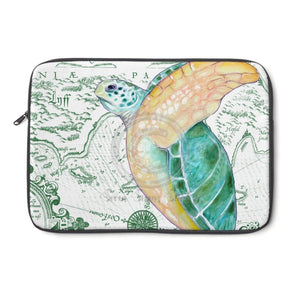 Green Sea Turtle Vintage Map Laptop Sleeve 13