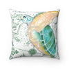 Green Sea Turtle Vintage Map White Watercolor Square Pillow 14X14 Home Decor