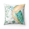 Green Sea Turtle Vintage Map White Watercolor Square Pillow Home Decor