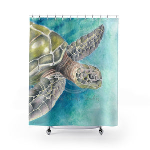 Green Sea Turtle Watercolor Art Shower Curtain 71X74 Home Decor