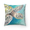Green Sea Turtle Watercolor Square Pillow 14X14 Home Decor