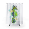 Green Seahorse Splash Watercolor Shower Curtain 71 × 74 Home Decor
