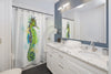 Green Seahorse Splash Watercolor Shower Curtain Home Decor