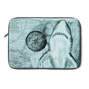 Green Shark Watercolor & Compass Art Laptop Sleeve 13