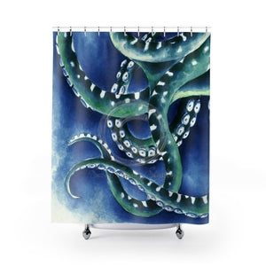 Green Tentacles Blue Sea Watercolor Art Shower Curtains 71 X 74 Home Decor