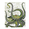 Green Tentacles Octopus Vintage Map Art Velveteen Plush Blanket 50 × 60 All Over Prints