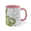 Green Tentacles Octopus Vintage Map On White Art Accent Coffee Mug 11Oz