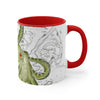 Green Tentacles Octopus Vintage Map On White Art Accent Coffee Mug 11Oz