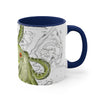 Green Tentacles Octopus Vintage Map On White Art Accent Coffee Mug 11Oz