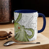 Green Tentacles Octopus Vintage Map On White Art Accent Coffee Mug 11Oz