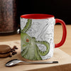 Green Tentacles Octopus Vintage Map On White Art Accent Coffee Mug 11Oz