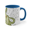 Green Tentacles Octopus Vintage Map On White Art Accent Coffee Mug 11Oz