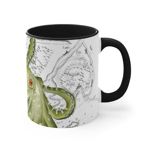 Green Tentacles Octopus Vintage Map On White Art Accent Coffee Mug 11Oz Black /