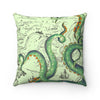 Green Tentacles Vintage Map Ii Square Pillow 14X14 Home Decor