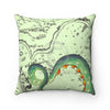 Green Tentacles Vintage Map Square Pillow 14X14 Home Decor