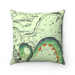 Green Tentacles Vintage Map Square Pillow 14X14 Home Decor