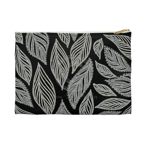 Grey Floral Pattern Black Accessory Pouch Small / White Bags