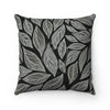 Grey Leaves Pattern Black Square Pillow 14X14 Home Decor