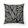 Grey Leaves Pattern Black Square Pillow Home Decor