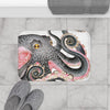 Grey Salmon Pink Octopus Kraken Watercolor Art Bath Mat Home Decor