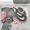 Grey Salmon Pink Octopus Kraken Watercolor Art Bath Mat Home Decor