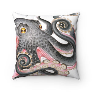 Grey Salmon Pink Octopus Kraken Watercolor Art Square Pillow 16 × Home Decor