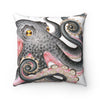 Grey Salmon Pink Octopus Kraken Watercolor Art Square Pillow Home Decor