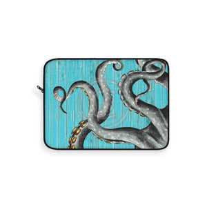 Grey Tentacles Kraken Teal Rustic Ink Art Laptop Sleeve 15