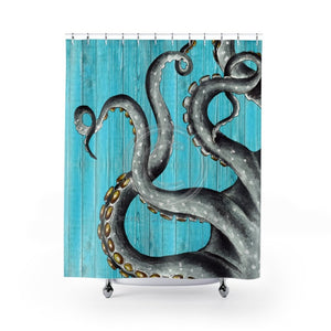 Grey Tentacles Octopus Teal Chic Shower Curtain 71 × 74 Home Decor