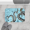 Grey Tentacles Octopus Vintage Map Blue Bath Mat Home Decor