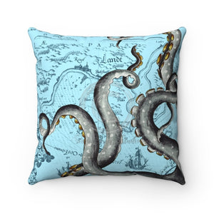 Grey Tentacles Vintage Map Blue Pillow 20 × Home Decor