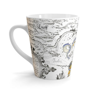 Grunge Octopus Tentacles Vintage Map Teal Blue Latte Mug 12Oz Mug