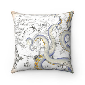 Grunge Tentacles Vintage Map Ii Square Pillow 14X14 Home Decor