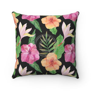 Hibiscus Exotic Black Watercolor Ii Square Pillow 14X14 Home Decor