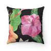 Hibiscus Exotic Black Watercolor Square Pillow 14X14 Home Decor