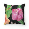 Hibiscus Exotic Black Watercolor Square Pillow Home Decor
