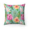 Hibiscus Exotic Teal Watercolor Ii Square Pillow 14X14 Home Decor