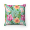 Hibiscus Exotic Teal Watercolor Ii Square Pillow Home Decor