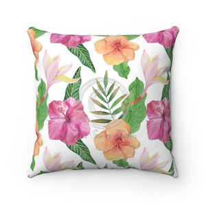Hibiscus Exotic White Watercolor Ii Square Pillow 14X14 Home Decor