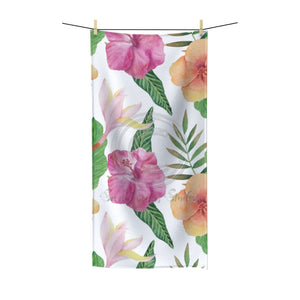 Hibiscus Tropical White Pattern Polycotton Towel 30X60 Home Decor