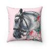 Horse And Pink Roses Square Pillow Home Decor
